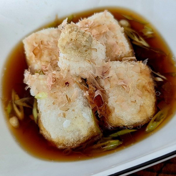 Deep-fried bean curd in dashi broth (Agedashi tofu)