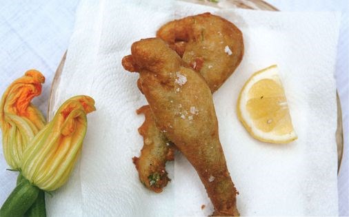 Deep-fried courgette flowers