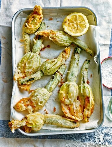 Deep-fried courgette flowers