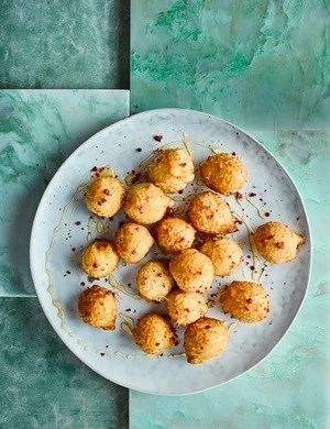 Deep-fried goat’s cheese with pink peppercorn honey