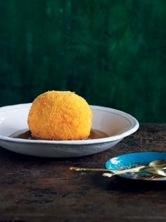 Deep-fried ice cream with butterscotch sauce