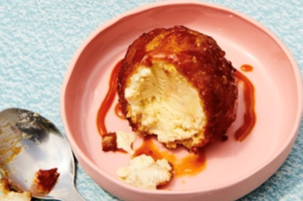 Deep-fried ice cream with salted caramel