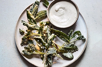 Deep-fried sage with anchovy mayonnaise