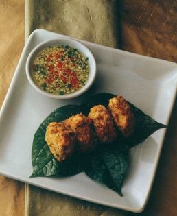 Deep-fried spanner crab cakes with sweet chilli and cucumber
