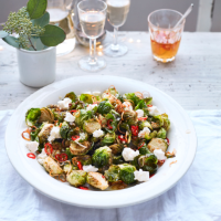 Deep-fried sprouts with goats' cheese and chilli