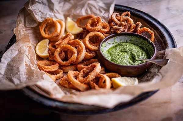 Deep fried squid with green tahini