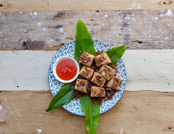 Deep-fried tofu with shallots & cumin (Hat Yai tofu)