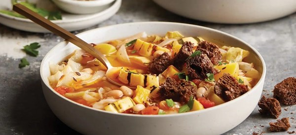 Delicata and roasted cabbage soup
