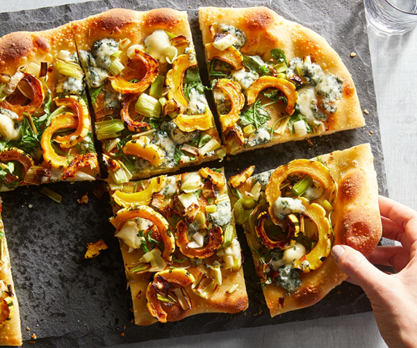 Delicata, rosemary & blue cheese pizza
