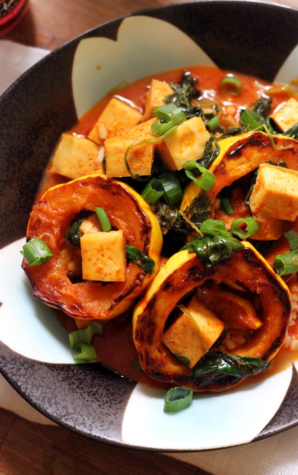 Delicata squash and tofu Thai red curry