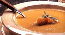 Delicata squash soup with Parmesan croutons