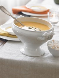 Delicata squash soup with Parmesan croutons