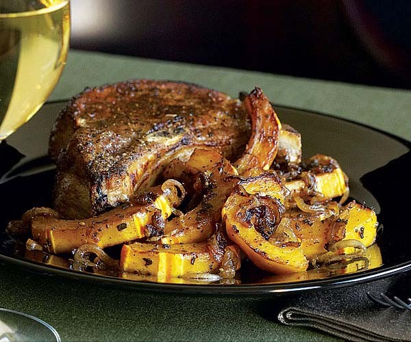 Delicata squash with caramelized shallots and sherry