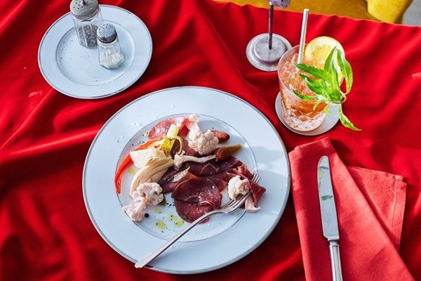 Desert pickles with wagyu bresaola