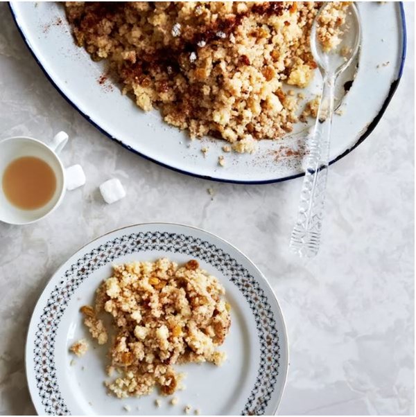 Dessert couscous with golden raisins