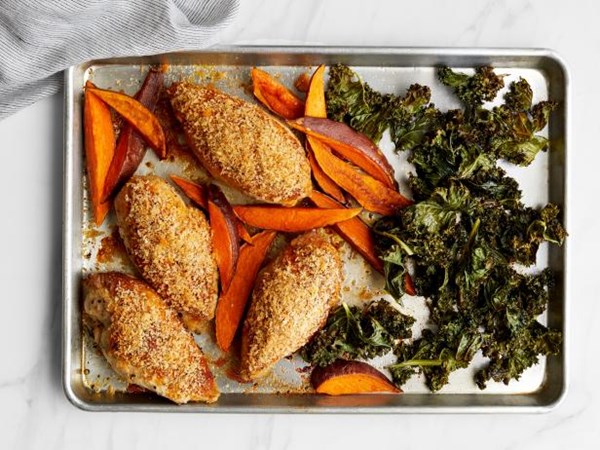 Deviled chicken with kale and sweet potatoes