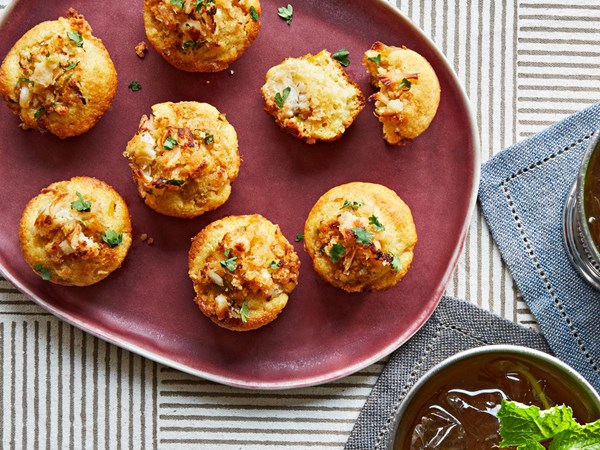 Deviled crab-stuffed mini cornbread muffins