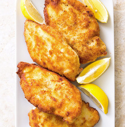 Deviled crisp breaded chicken cutlets