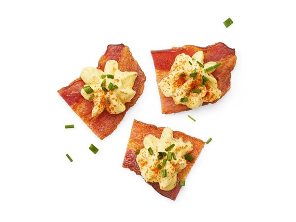 Deviled egg bacon bites