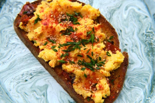 Deviled egg toast