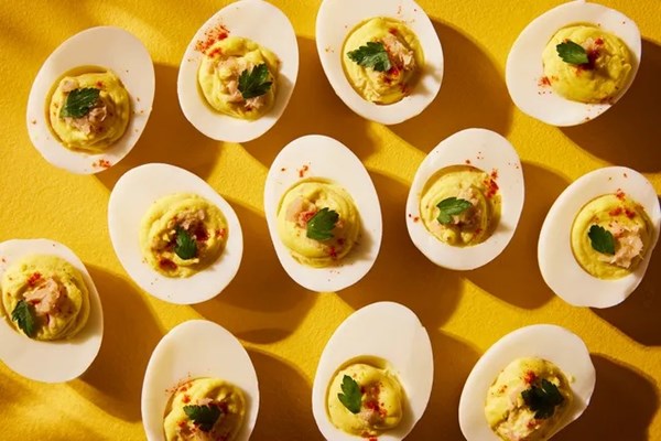 Deviled eggs with cannabis & horseradish