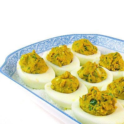 Deviled eggs with cilantro and curry
