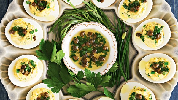 Deviled eggs with herbs and capers