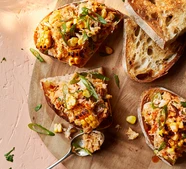 Devilled charred sweetcorn & crab on toast