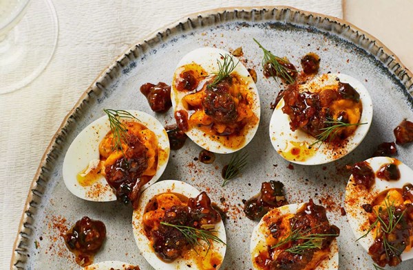 Devilled eggs on horseback
