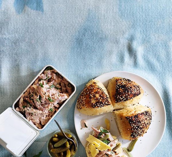 Devilled ham with cornichons and cheddar