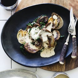 Devilled lamb kidneys and sauteed silverbeet