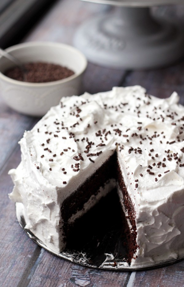 Devil’s food cake with angel frosting
