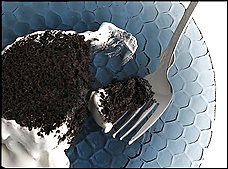 Devil's food cake with fluffy white frosting