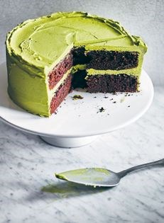 Devil's food cake with matcha frosting