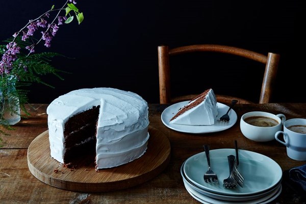Devil’s food cake with “piquant” boiled icing, late 19th century