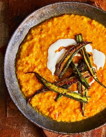 Dhal with fried okra