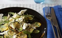 Diana Henry's summer Saturday dinner: griddled courgettes with mozzarella, lemon and basil
