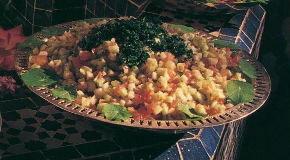 Diced pepper, tomato and onion salad