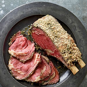 Dijon and herb-crusted standing beef rib roast