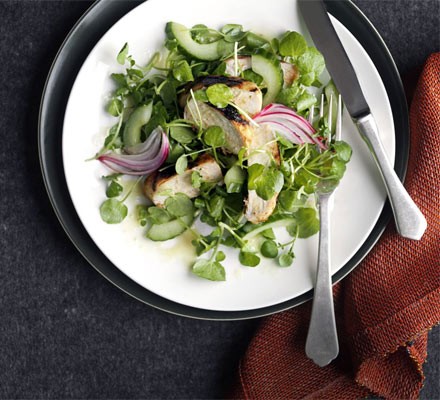 Dijon and honey glazed chicken and watercress salad