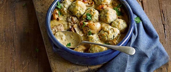 Dijon chicken casserole with buttery herb dumplings