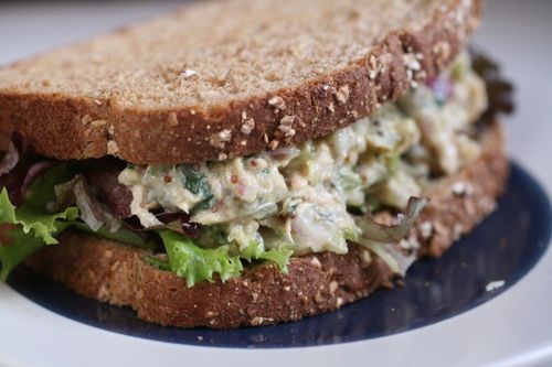Dijon-cilantro tuna salad on whole grain bread