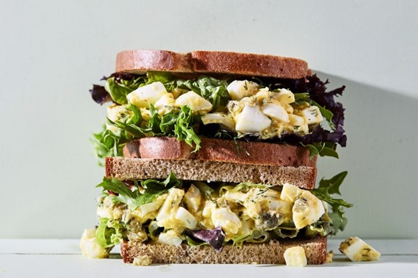 Dill and pickle egg salad sandwich