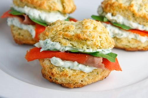 Dill biscuits with smoked salmon, watercress and a creamy dill spread