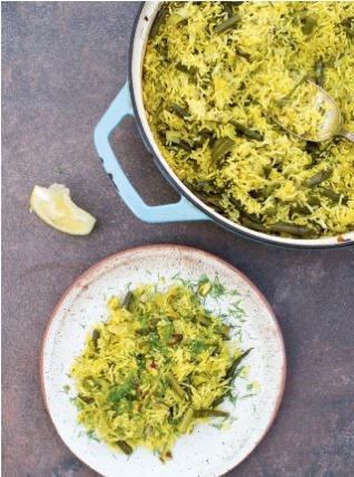 Dill, lemon and green bean pilaf