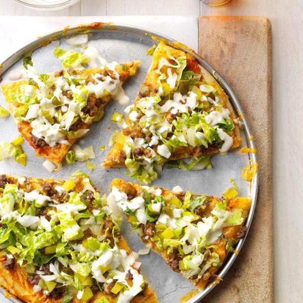 Dill pickle hamburger pizza