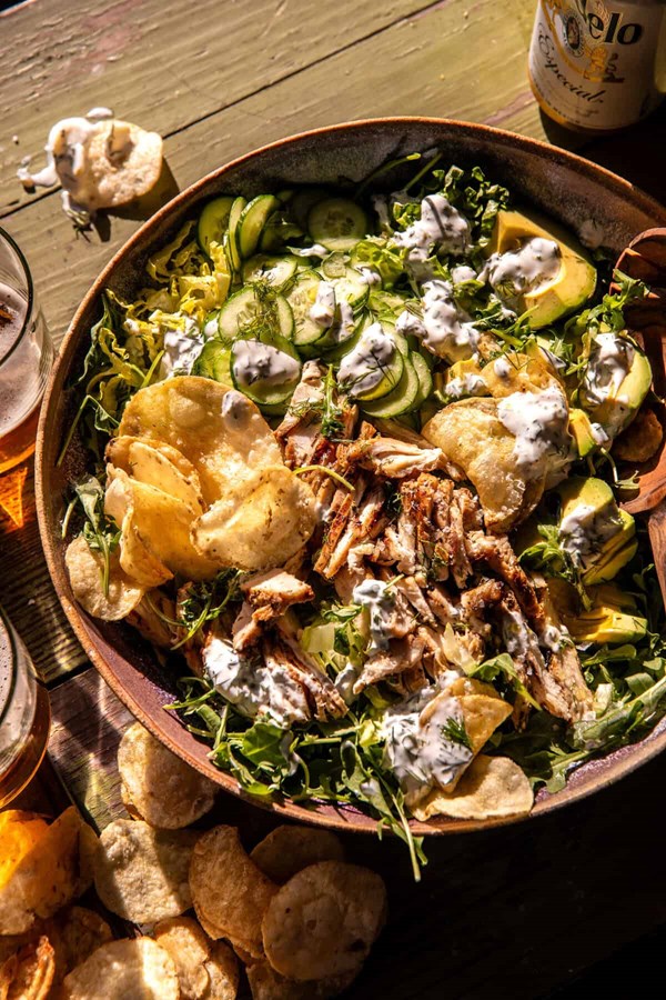 Dill pickle salt and vinegar chicken salad