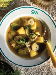 Dill pickle soup with buttered potatoes (Ogórkowa)