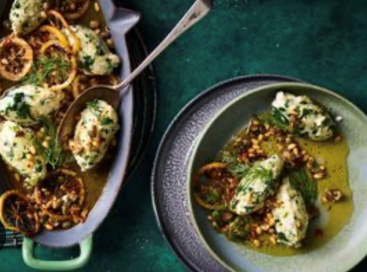 Dill ricotta gnudi with caper burnt butter