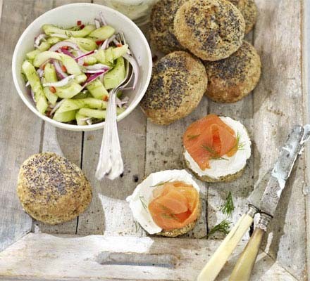Dill scones with smoked salmon and cucumber relish